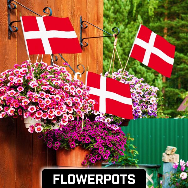 G128 30 Pack Handheld Denmark Danish Stick Flags | 12x18 In | Printed 150D Polyester, Country Flag, Solid Wooden Stick, Spear Gold Tip - Image 2