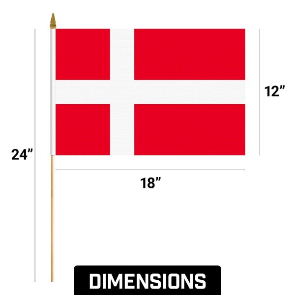 G128 30 Pack Handheld Denmark Danish Stick Flags | 12x18 In | Printed 150D Polyester, Country Flag, Solid Wooden Stick, Spear Gold Tip - Image 9