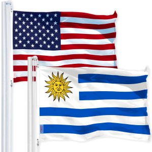 G128 Combo Pack: USA American Flag 3x5 Ft 150D Printed Stars & Uruguay (Uruguayan) Flag 3x5 Ft 150D Printed