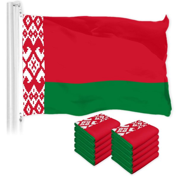 G128 10 Pack: Belarus Belarusian Flag | 3x5 Ft | LiteWeave Pro Series Printed 150D Polyester | Country Flag, Indoor/Outdoor, Vibrant Colors, Brass Grommets, Thicker and More Durable Than 100D 75D Poly