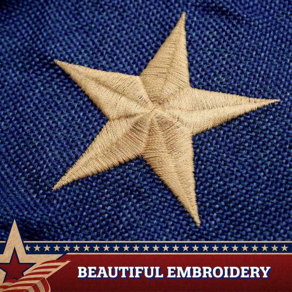 G128 - 3 Pack: USA Tea Stained Pleated Fan Flag 1.5x3FT Burlap Embroidered Polyester Stars and Stripes - Image 3
