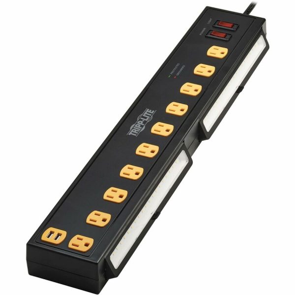 Eaton Tripp Lite Series Protect It! 10-Outlet Surge Protector with Swivel Light Bars - 5-15R Outlets, 2 USB Ports, 10 ft. (3 m) Cord, 4500 Joules, Black - Image 5
