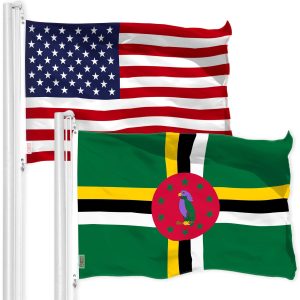 G128 Combo Pack: American USA Flag 3x5 Ft & Dominica Dominican Flag 3x5 Ft | Both LiteWeave Pro Series Printed 150D Polyester, Brass Grommets