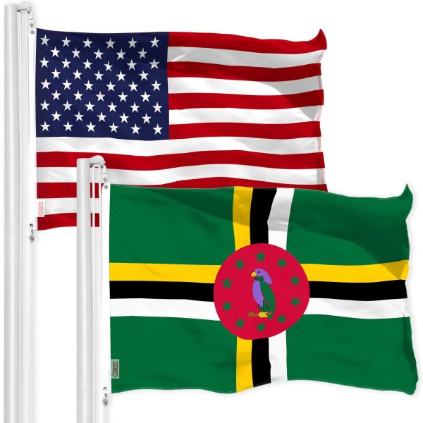 G128 Combo Pack: American USA Flag 3x5 Ft & Dominica Dominican Flag 3x5 Ft | Both LiteWeave Pro Series Printed 150D Polyester, Brass Grommets