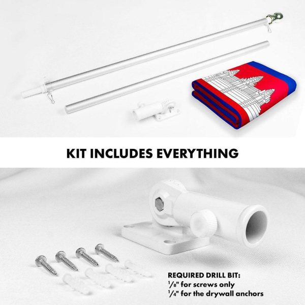G128 Combo Pack: 6 Ft Tangle Free Spinning Flagpole (Silver) & Cambodia Flag 3x5 Ft Printed 150D Polyester, Brass Grommets (Flag Included) Aluminum Flag Pole - Image 2