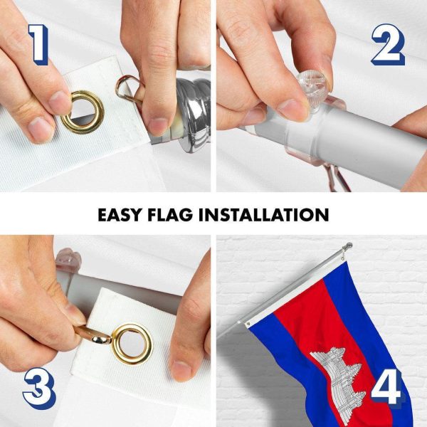 G128 Combo Pack: 6 Ft Tangle Free Spinning Flagpole (Silver) & Cambodia Flag 3x5 Ft Printed 150D Polyester, Brass Grommets (Flag Included) Aluminum Flag Pole - Image 7