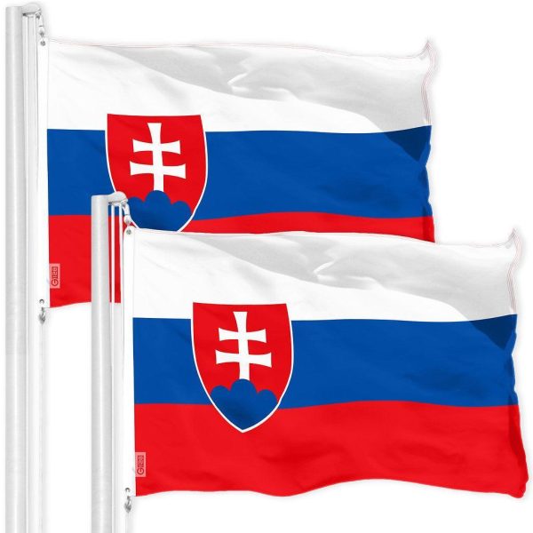 G128 2 Pack: Slovakia Slovakian Flag | 3x5 Ft | LiteWeave Pro Series Printed 150D Polyester | Country Flag, Indoor/Outdoor, Vibrant Colors, Brass Grommets, Thicker and More Durable Than 100D 75D Poly