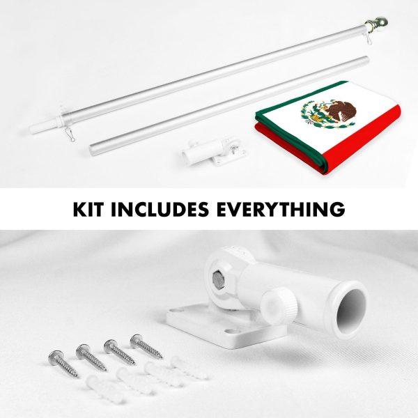 G128 Combo Pack: 5 Ft Tangle Free Aluminum Spinning Flagpole (Silver) & Mexico Mexican Flag 2x3 Ft, ToughWeave Series Embroidered 300D Polyester | Pole with Flag Included - Image 2