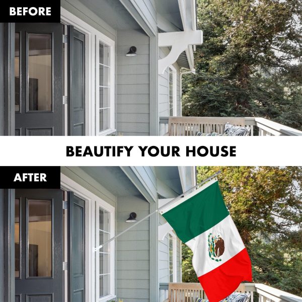 G128 Combo Pack: 5 Ft Tangle Free Aluminum Spinning Flagpole (Silver) & Mexico Mexican Flag 2x3 Ft, ToughWeave Series Embroidered 300D Polyester | Pole with Flag Included - Image 3