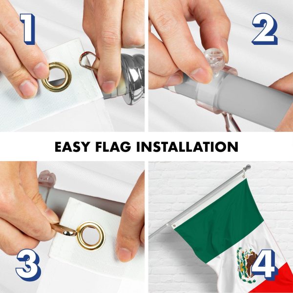 G128 Combo Pack: 5 Ft Tangle Free Aluminum Spinning Flagpole (Silver) & Mexico Mexican Flag 2x3 Ft, ToughWeave Series Embroidered 300D Polyester | Pole with Flag Included - Image 7