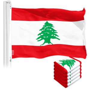 G128 5 Pack: Lebanon Lebanese Flag | 3x5 Ft | Printed 150D Polyester - Indoor/Outdoor, Vibrant Colors, Brass Grommets, Quality Polyester, Much Thicker More Durable Than 100D 75D Polyester