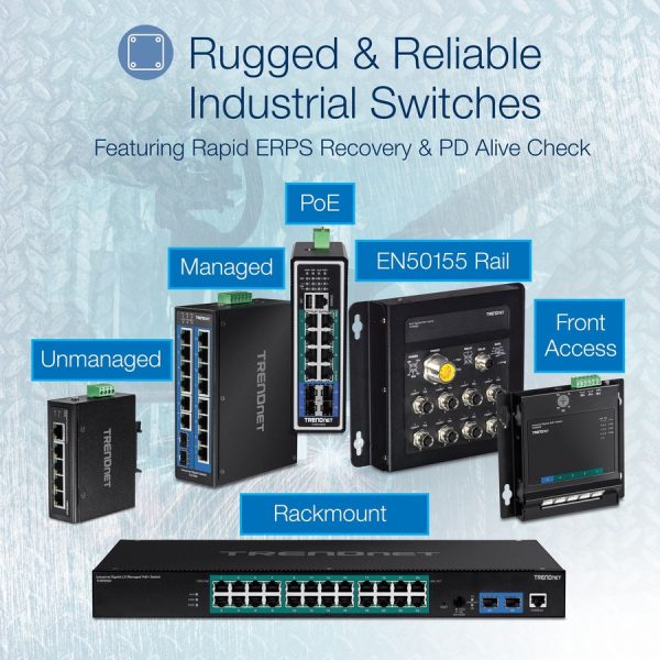 TRENDnet 5-Port Hardened Industrial Unmanaged Gigabit Switch; TI-PG50; 10/100/1000Mbps; DIN-Rail Switch; 4 x Gigabit PoE+ Ports; 1 x Gigabit Port; Gigabit Ethernet Network Switch; Lifetime Protection - Image 7