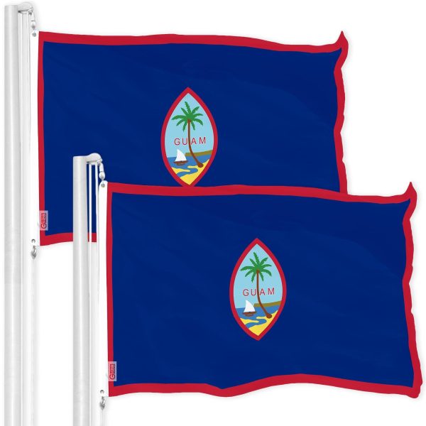 G128 2 Pack: Guam Guamanian Flag | 3x5 Ft | Printed 150D Polyester - Indoor/Outdoor, Vibrant Colors, Brass Grommets, Quality Polyester, Much Thicker More Durable Than 100D 75D Polyester