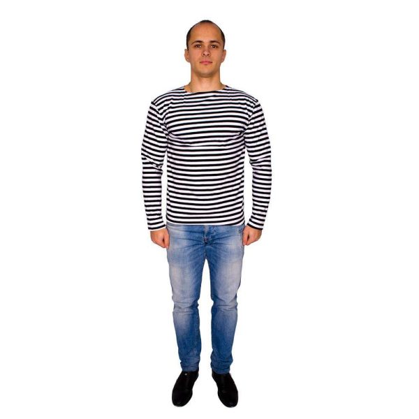 Genuine Russian Navy Blue Striped Long Sleeved T Shirt Top - Image 2