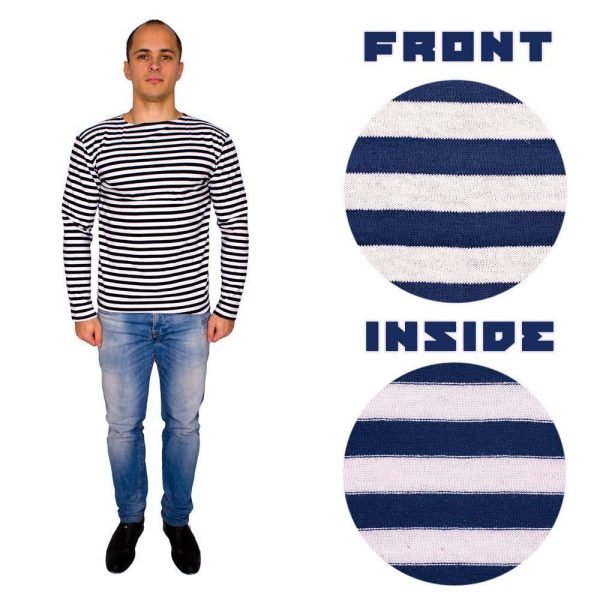 Genuine Russian Navy Blue Striped Long Sleeved T Shirt Top - Image 5