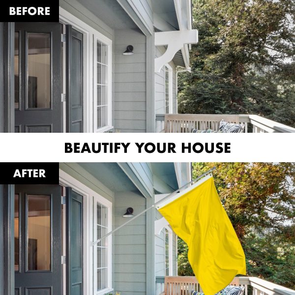 G128 Combo Pack: 5 Ft Tangle Free Aluminum Spinning Flagpole (Silver) & Solid Yellow Color Flag 2.5x4 Ft, LiteWeave Pro Series Printed 150D Polyester | Pole with Flag Included - Image 3