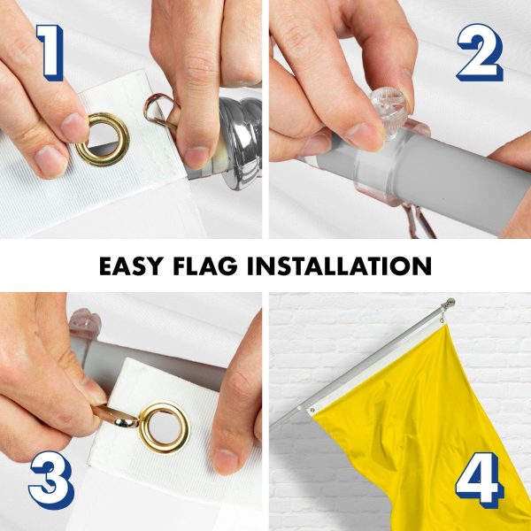 G128 Combo Pack: 5 Ft Tangle Free Aluminum Spinning Flagpole (Silver) & Solid Yellow Color Flag 2.5x4 Ft, LiteWeave Pro Series Printed 150D Polyester | Pole with Flag Included - Image 7