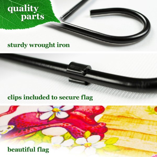 G128 Combo Pack: Garden Flag Stand Black 36 in x 16 in & Garden Flag Spring Decoration Welcome Gnome with Flowers 12"x18" Double-Sided Blockout Fabric - Image 4
