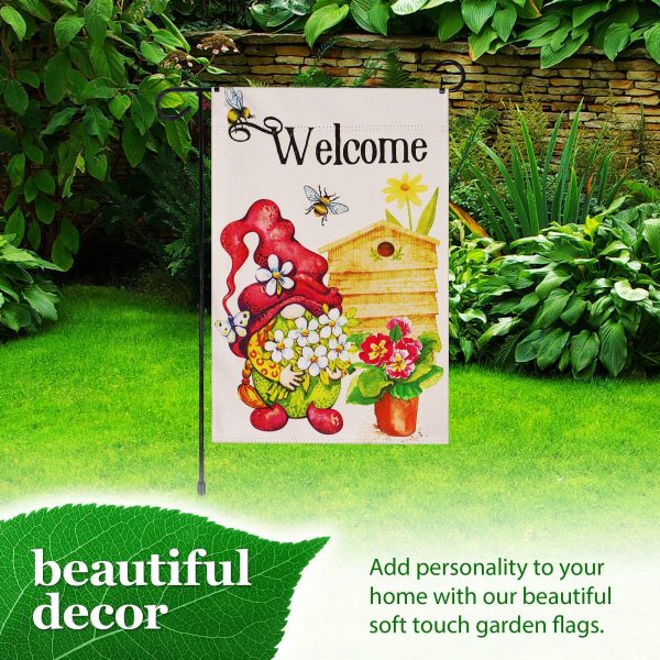 G128 Combo Pack: Garden Flag Stand Black 36 in x 16 in & Garden Flag Spring Decoration Welcome Gnome with Flowers 12"x18" Double-Sided Blockout Fabric - Image 6