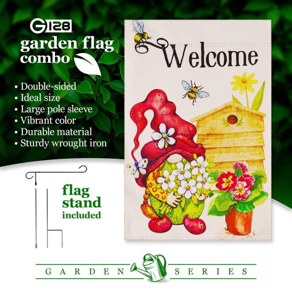 G128 Combo Pack: Garden Flag Stand Black 36 in x 16 in & Garden Flag Spring Decoration Welcome Gnome with Flowers 12"x18" Double-Sided Blockout Fabric - Image 7