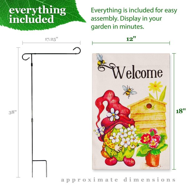 G128 Combo Pack: Garden Flag Stand Black 36 in x 16 in & Garden Flag Spring Decoration Welcome Gnome with Flowers 12"x18" Double-Sided Blockout Fabric - Image 9