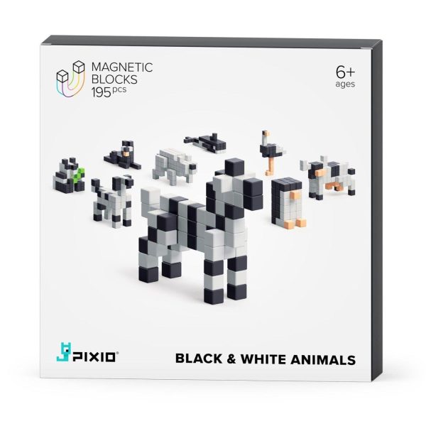 PIXIO Black & White Animals - 195 Magnetic Blocks in 4 Colors + Free App