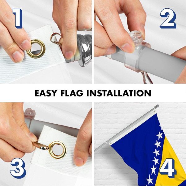 G128 Combo Pack: 6 Ft Tangle Free Spinning Flagpole (Silver) & Bosnia and Herzegovina Flag 3x5 Ft Printed 150D Polyester, Brass Grommets (Flag Included) Aluminum Flag Pole - Image 7