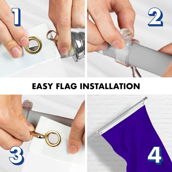 G128 Combo Pack: 5 Ft Tangle Free Aluminum Spinning Flagpole (Silver) & Solid Violet Color Flag 2x3 Ft, LiteWeave Pro Series Printed 150D Polyester | Pole with Flag Included - Image 7