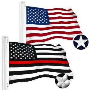 G128 Combo Pack: USA American Flag & Thin Red Line Flag 2.5x4 Ft Embroidered Spun Polyester, Indoor/Outdoor, Brass Grommets, First Responder Flag