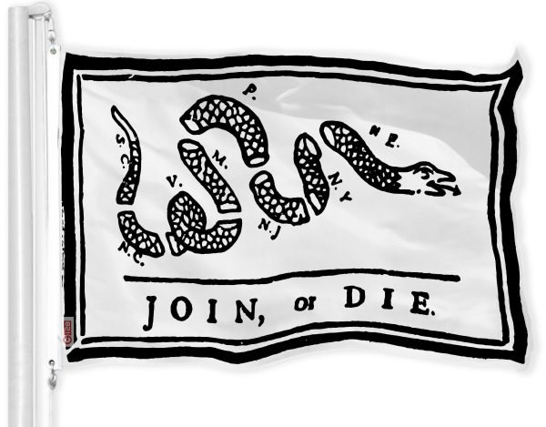 G128 Combo Pack: USA American Flag & Join or Die White Flag 3x5 FT Printed 150D Indoor/Outdoor, Vibrant Colors, Brass Grommets, Quality Polyester - Image 2