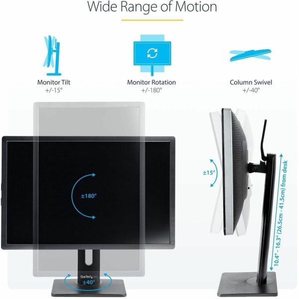 StarTech.com Free Standing Single Monitor Mount, Height Adjustable Ergonomic Monitor Desk Stand, For VESA Mount Displays up to 32" (15lb) - Image 2