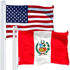 G128 Combo Pack: USA American Flag 3x5 Ft 150D Printed Stars & Peru (Peruvian) Flag 3x5 Ft 150D Printed