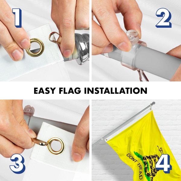 G128 - 5 Feet Tangle Free Spinning Flagpole (Silver) Gadsden Flag Double Sided Brass Grommets Embroidered 2x3 ft (Flag Included) Aluminum Flag Pole - Image 7