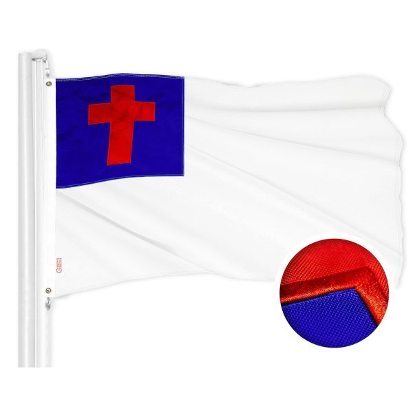 G128 Combo Pack: American USA Flag 1x1.5 Ft & Christian Flag 1x1.5 Ft | Both ToughWeave Series Embroidered 300D Polyester, Embroidered Design, Indoor/Outdoor, Brass Grommets - Image 2