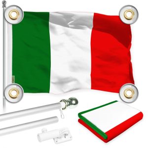 G128 Combo Pack: 6 Ft Tangle Free Aluminum Spinning Flagpole (Silver) & Italy Italian Flag 3x5 Ft, LiteWeave Pro Series Printed 150D Polyester, 4 Corner Brass Grommets | Pole with Flag Included