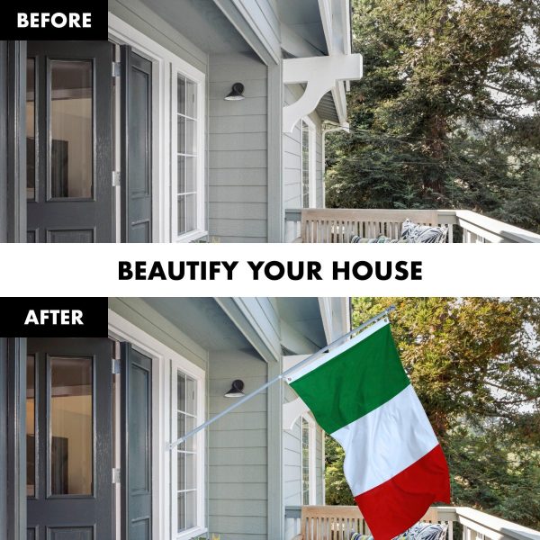 G128 Combo Pack: 6 Feet Tangle Free Spinning Flagpole (Silver) Italy Italian Flag 3x5 ft Printed 150D Brass Grommets (Flag Included) Aluminum Flag Pole - Image 3