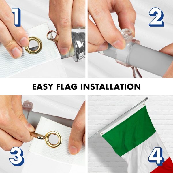 G128 Combo Pack: 6 Feet Tangle Free Spinning Flagpole (Silver) Italy Italian Flag 3x5 ft Printed 150D Brass Grommets (Flag Included) Aluminum Flag Pole - Image 7