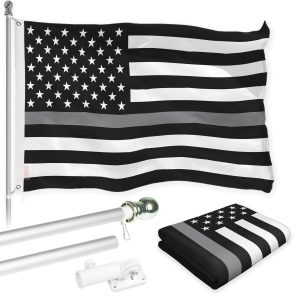 G128 Combo Pack: Flag Pole 6 Ft Silver Tangle Free & Thin Gray Line Flag 3x5 Ft Brass Grommets Printed 150D Polyester (Flag Included) Aluminum Flag Pole