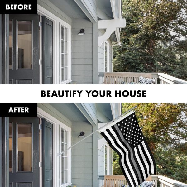 G128 Combo Pack: Flag Pole 6 Ft Silver Tangle Free & Thin Gray Line Flag 3x5 Ft Brass Grommets Printed 150D Polyester (Flag Included) Aluminum Flag Pole - Image 3