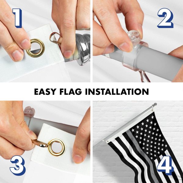 G128 Combo Pack: Flag Pole 6 Ft Silver Tangle Free & Thin Gray Line Flag 3x5 Ft Brass Grommets Printed 150D Polyester (Flag Included) Aluminum Flag Pole - Image 7