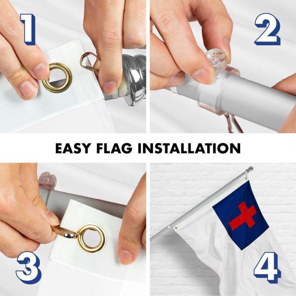G128 Combo Pack: 6 Ft Tangle Free Spinning Flagpole (Silver) & Christian Flag 3x5 Ft Embroidered 220GSM Spun Polyester, Brass Grommets (Flag Included) Aluminum Flag Pole - Image 7