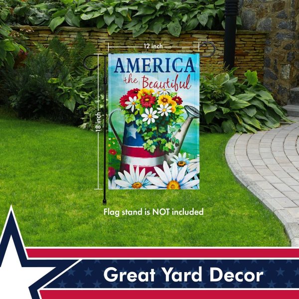 G128 - America the Beautiful USA Spring Flowers & Watering Can Patriotic Garden Flag | 12x18 Inch | Printed 150D Polyester - Rustic Holiday Seasonal Outdoor Flag - Image 6