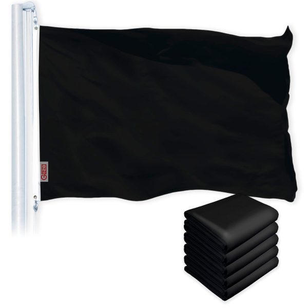 G128 5 Pack: Solid Black Color Flag | 2x3 Ft | LiteWeave Pro Series Printed 150D Polyester | Indoor/Outdoor, Vibrant Colors, Brass Grommets, Thicker and More Durable Than 100D 75D Polyester