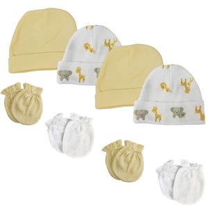 Baby Boy, Baby Girl, Unisex Infant Caps And Mittens (pack Of 8) Nc_0394
