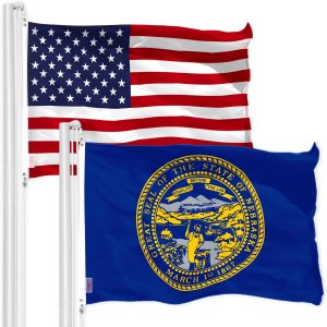 G128 Combo Pack: American USA Flag 3x5 Ft & Nebraska Flag 3x5 Ft, Both Printed 150D Polyester, Indoor/Outdoor, Brass Grommets