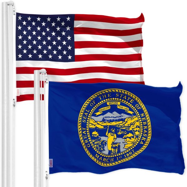 G128 Combo Pack: American USA Flag 3x5 Ft & Nebraska Flag 3x5 Ft, Both Printed 150D Polyester, Indoor/Outdoor, Brass Grommets