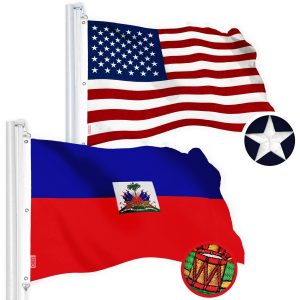 G128 Combo Pack: American USA Flag 5x8 Ft & Haiti Flag 5x8 Ft, Both Embroidered SPUN Polyester, Indoor/Outdoor, Brass Grommets