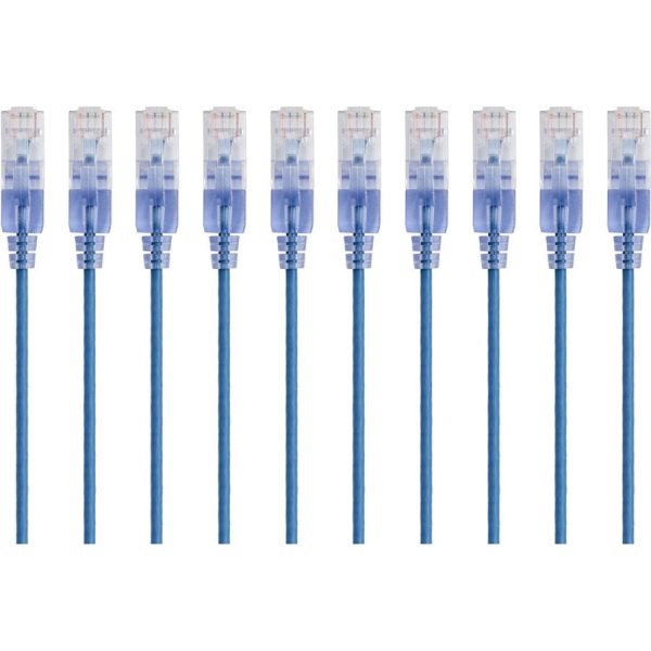 Monoprice 10-Pack, SlimRun Cat6A Ethernet Network Patch Cable, 7ft Blue