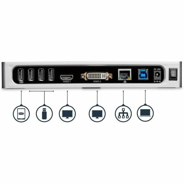 StarTech.com USB 3.0 Docking Station - Dual Monitor Laptop Dock with HDMI & DVI/VGA - 6x USB Type-A Hub, GbE - Universal Windows & Mac - Image 4