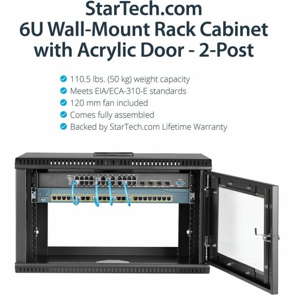 StarTech.com 2-Post 6U Wall Mount Network Cabinet w/ Acrylic Door, 19" Small Wall-Mounted Server Rack for Data / Computer Equipment - Image 2